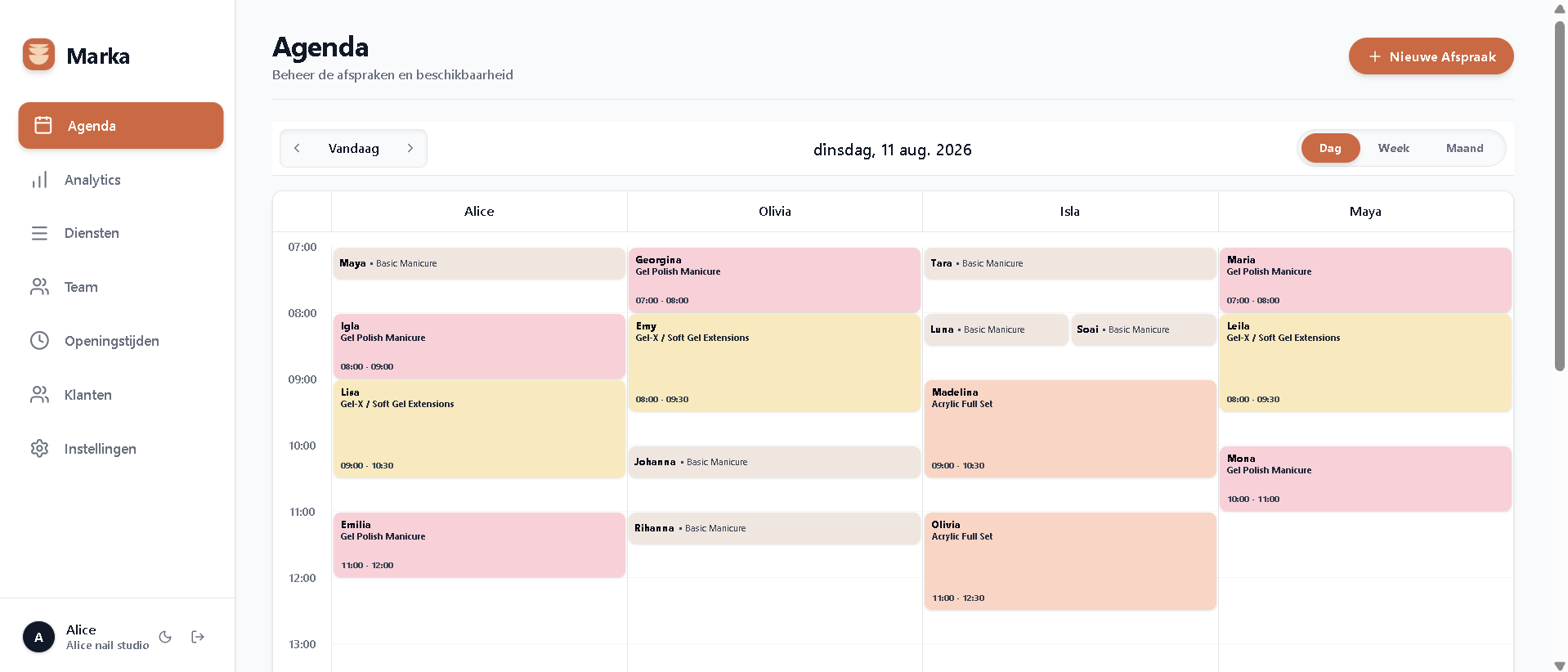 Marka Multi-Staff Calendar Dashboard Preview